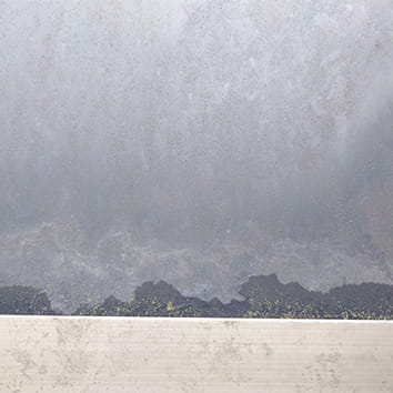 水垢や細かいゴミが堆積した外壁の様子